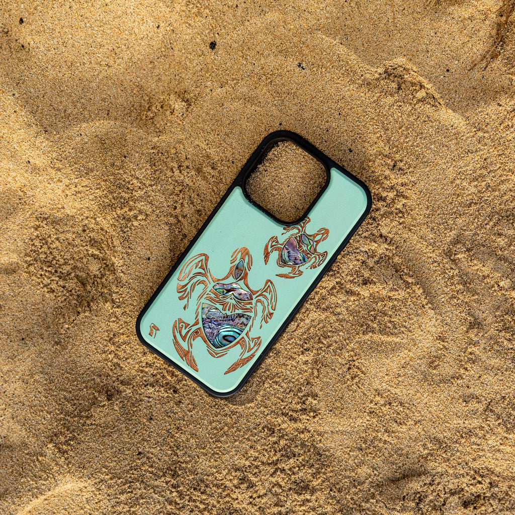 Green Sea Turtle Phone Case with Abalone Shells
