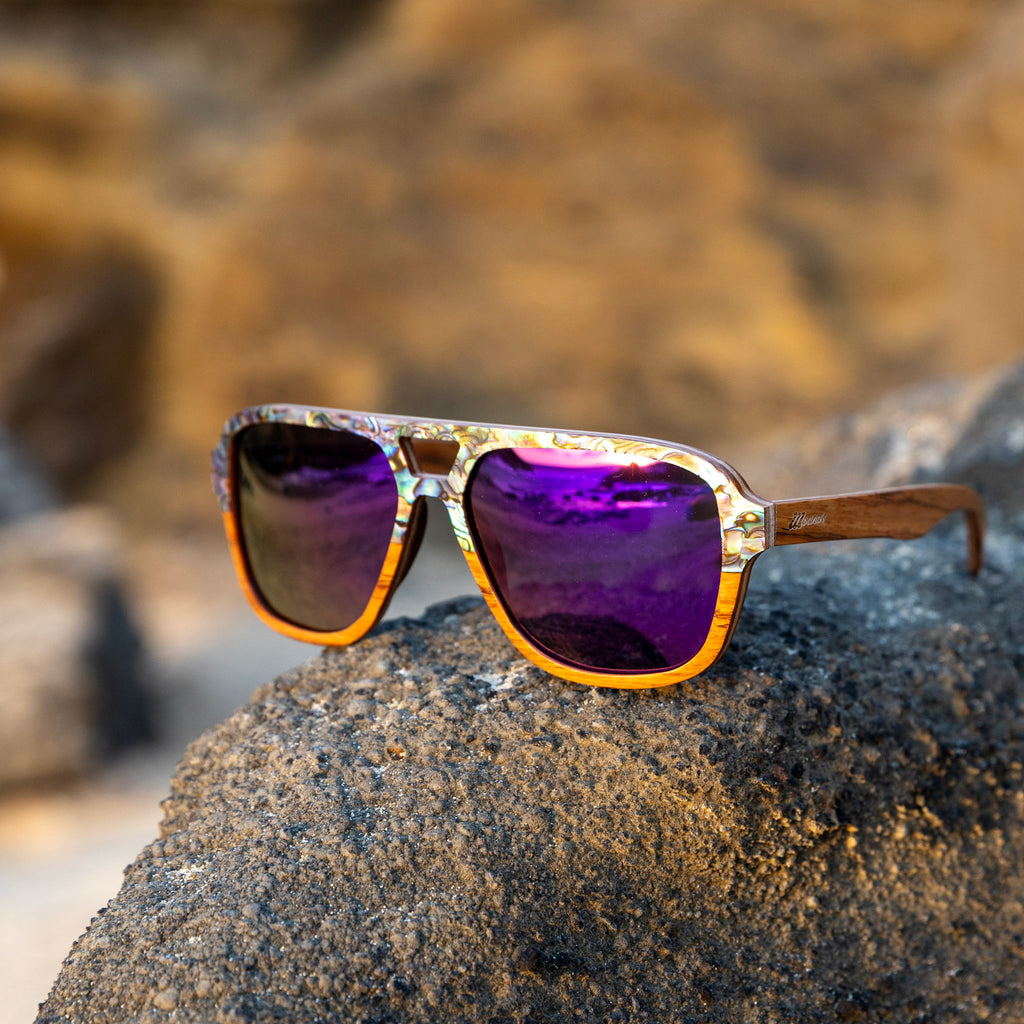 Violet Pāua Wood Sunglasses with Abalone Shell