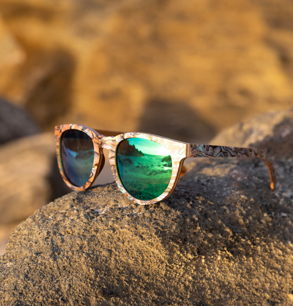 Kai Pāua Wood Sunglasses with Abalone Shell