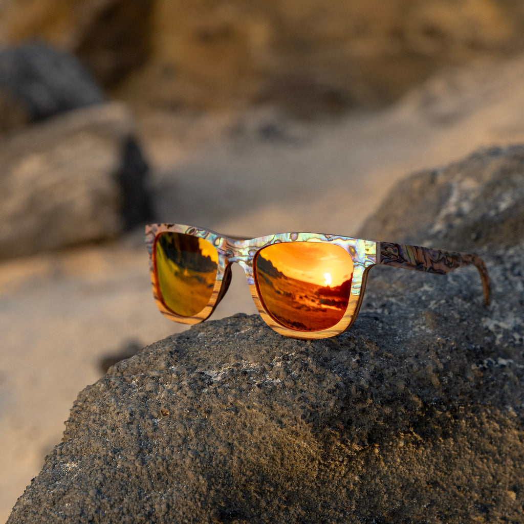 Sunrise Pāua Wood Sunglasses with Abalone Shell