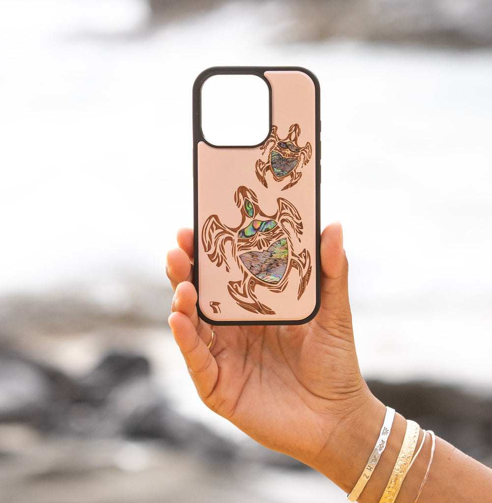 Pink Tribal Turtle Phone Case with Abalone Shells