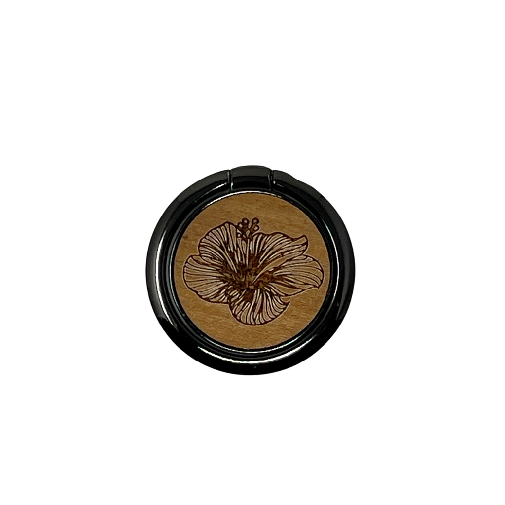Hibiscus Wood Ring Phone Grip