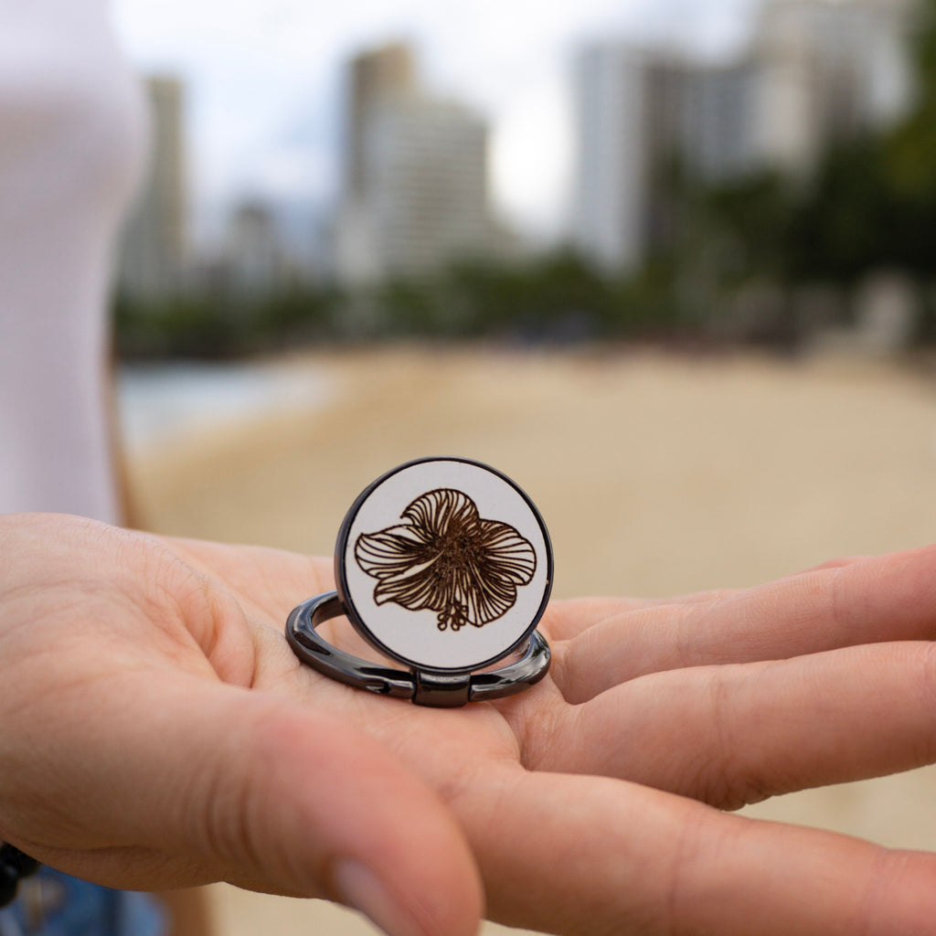Hibiscus Wood Ring Phone Grip