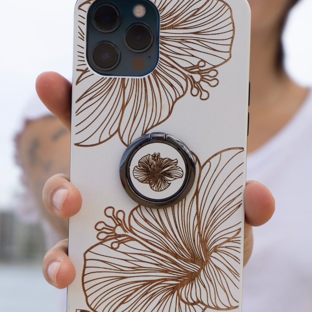Hibiscus Wood Ring Phone Grip