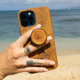 Hibiscus Rounded Wood Phone Grip