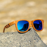 Sunset Classic Wood Sunglasses with Blue Mirror Polarized Lens