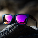 black wood sunglasses with pink mirror polarized lens