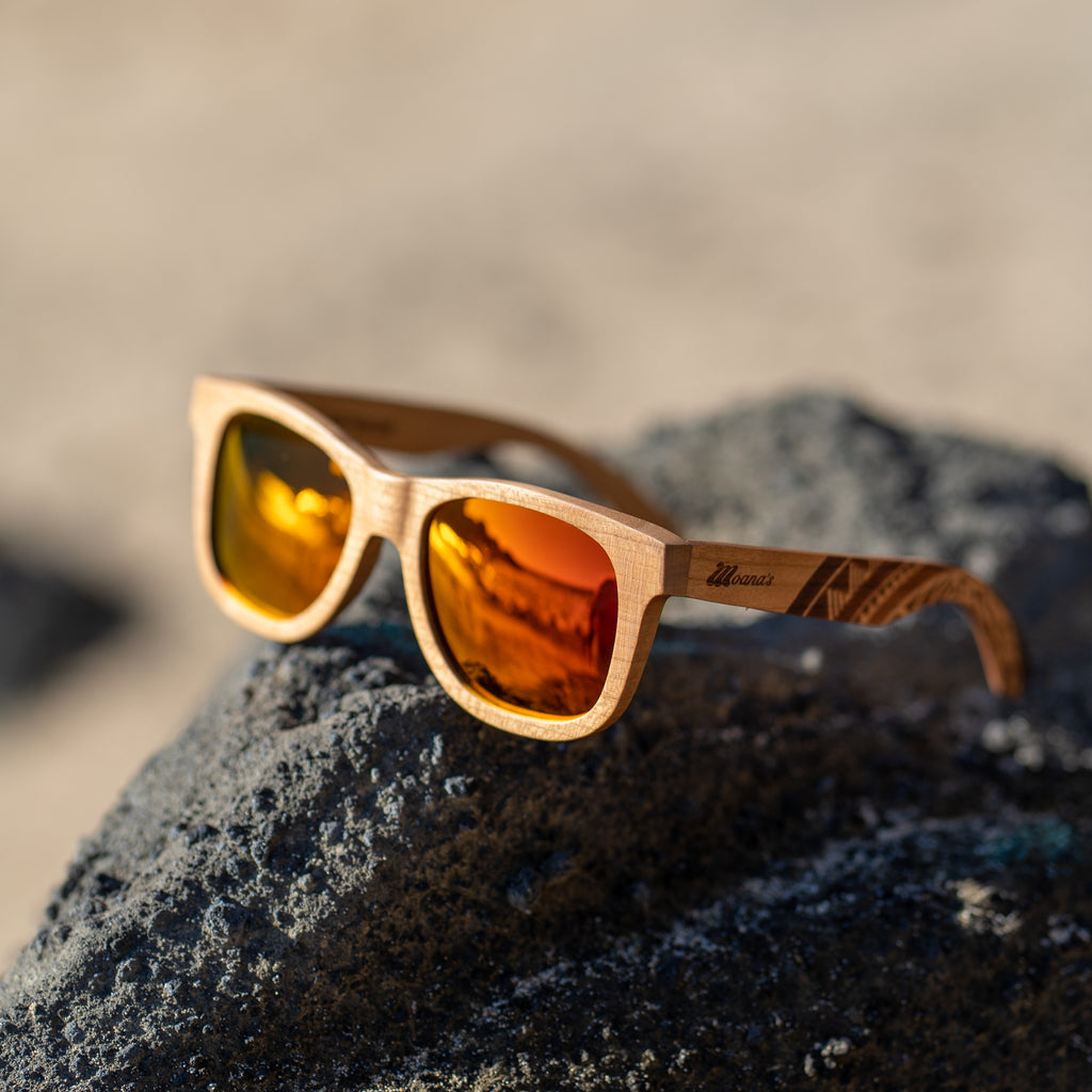Sunset Classic Wood Sunglasses with Red Mirror Polarized Lens