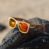 Sunset Classic Wood Sunglasses with Red Mirror Polarized Lens