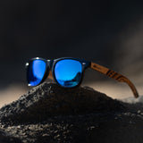 black and blue sunglasses with polarized lens