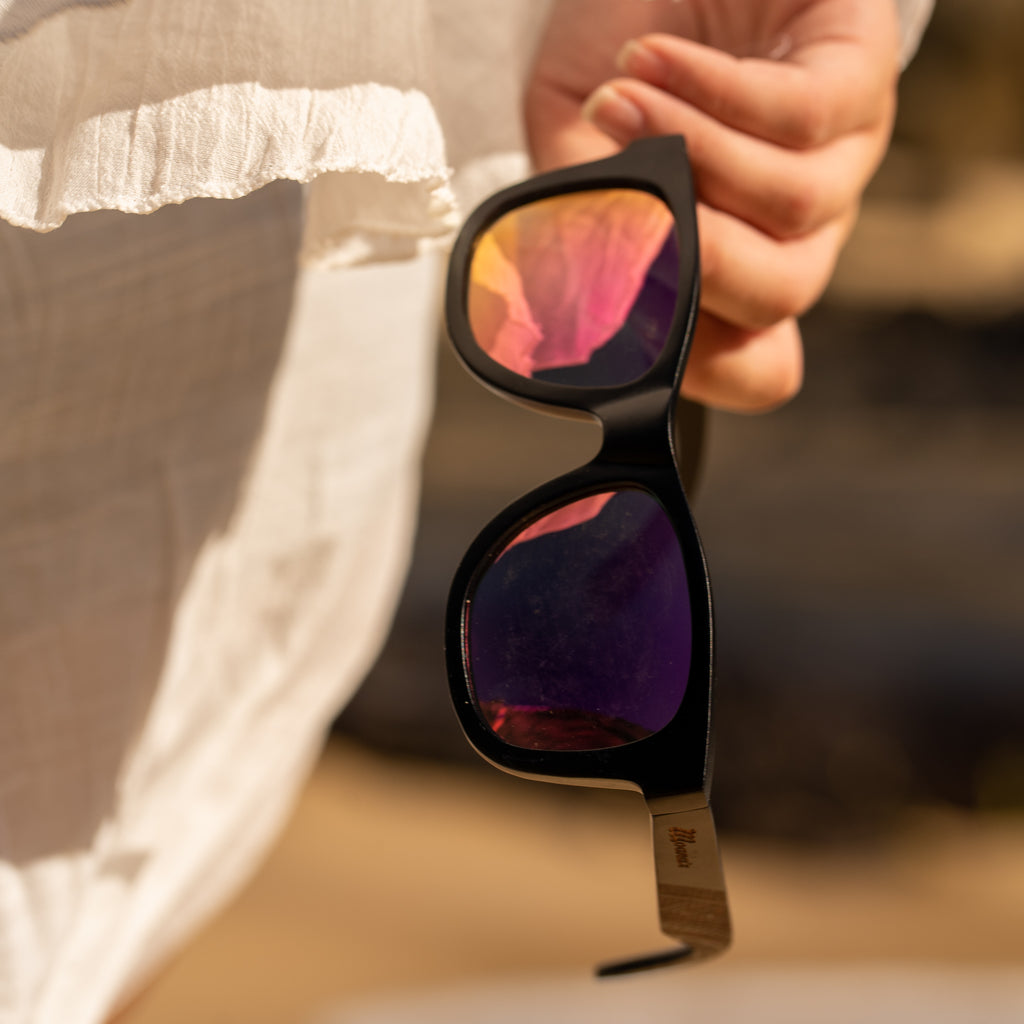 Basalt Classic Wood Sunglasses with Pink Mirror Polarized Lens