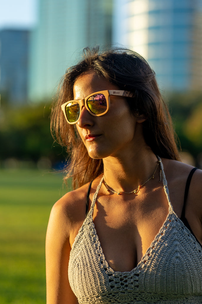 Sunset Classic Wood Sunglasses with Pink Mirror Polarized Lens