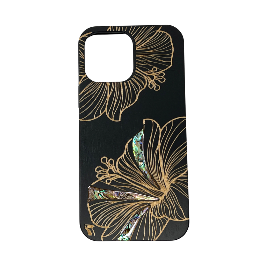 Hibiscus Wood Phone Case with Abalone Shells