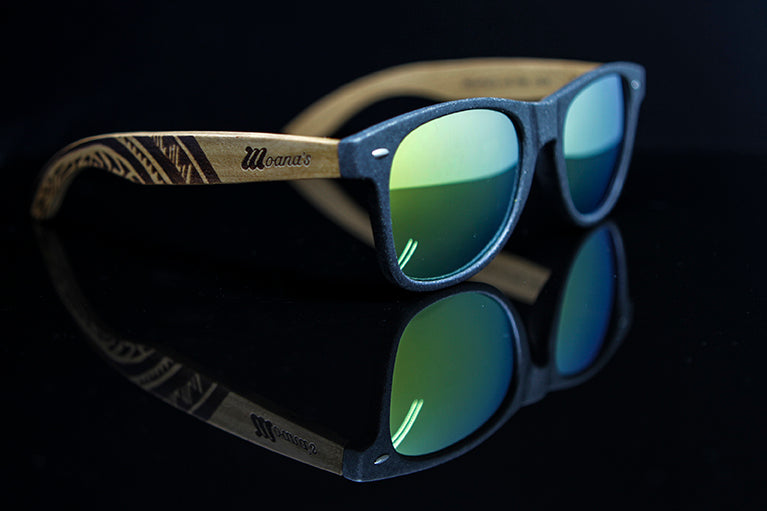 Black Sand Eco Friendly Sunglasses with Yellow Mirror Polarized Lens