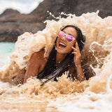 sunglasses that are good for the environment made from wheat straw with pink mirror lens