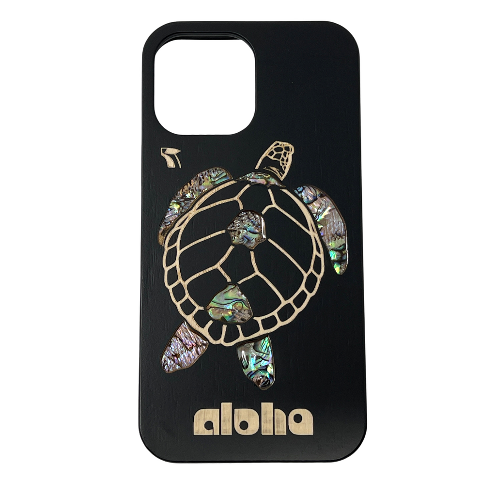 Honu Aloha Wood Phone Case with Abalone Shells