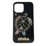 Wood Honu Aloha iPhone Case with Abalone Shells