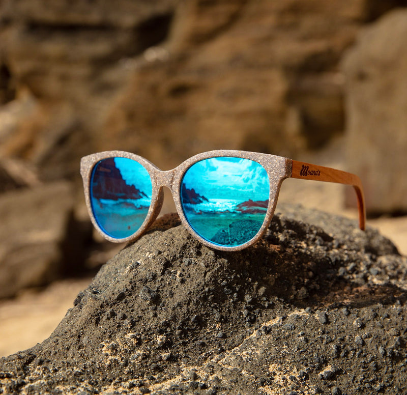 mini cat eye aviator blue mirror lens eco friendly sunglasses made from wheat straw and wood