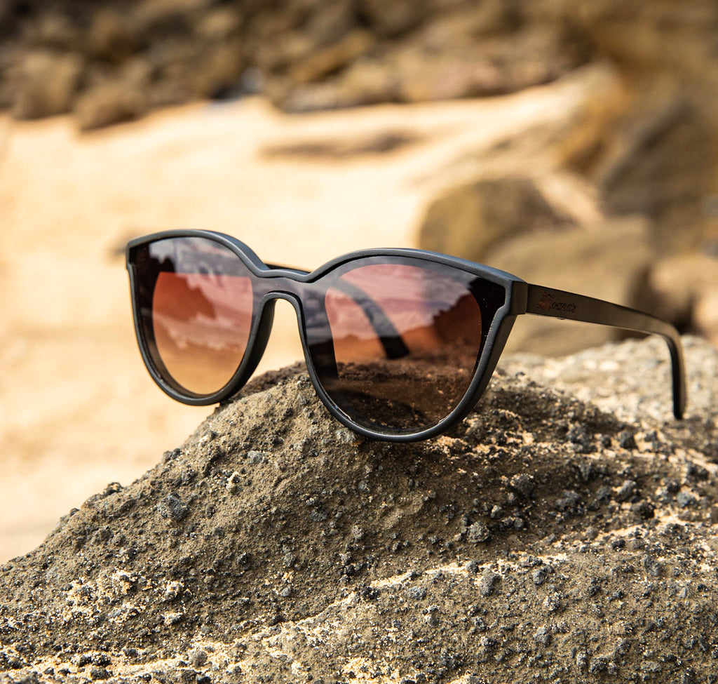 black frame cat eye black sunglasses made from wood