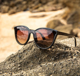 Cat Eye Black Cherry Wood Sunglasses with Polarized Lens