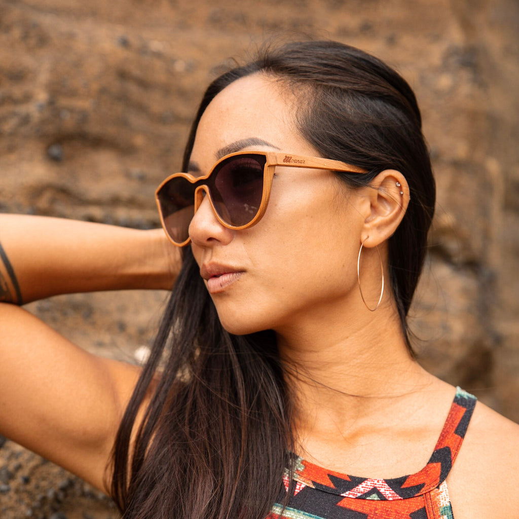 Cat Eye Brown Cherry Wood Sunglasses with Polarized Lens