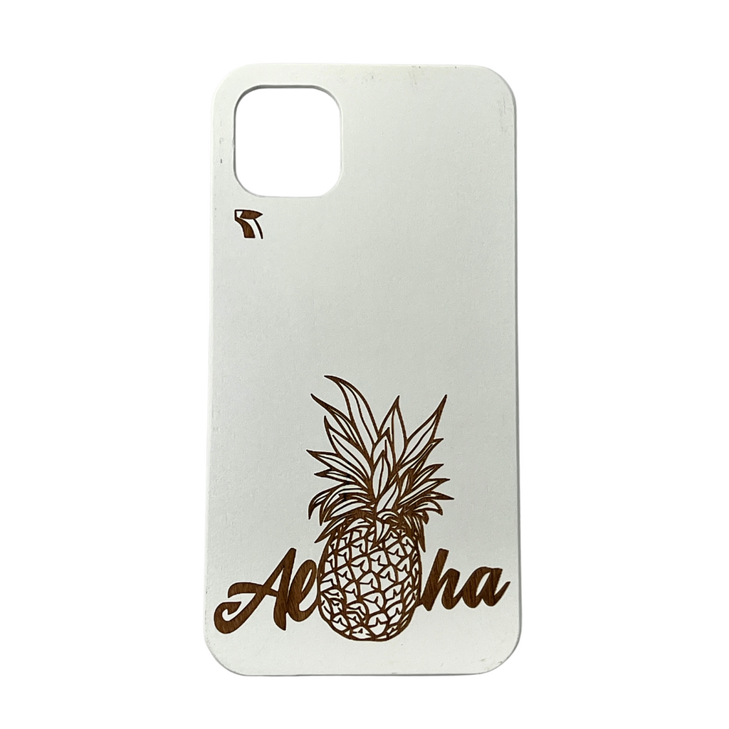 white pineapple wood phone case aloha