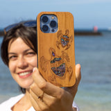 Wood Honu iPhone Case with Abalone Shells