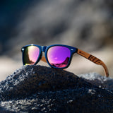 black and wood pink mirror sunglasses