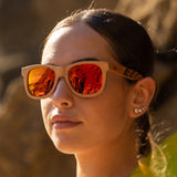 Sunset Classic Wood Sunglasses with Red Mirror Polarized Lens