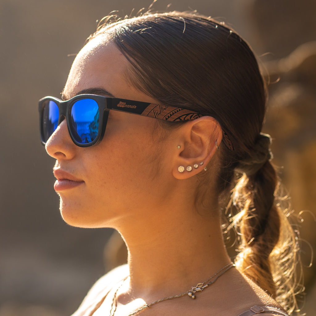 Basalt Classic Wood Sunglasses with Blue Mirror Polarized Lens