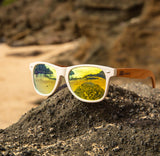 unisex wayfarer eco friendly beach sunglasses made from wheat straw and wood with yellow mirror lens cheap sunglasses