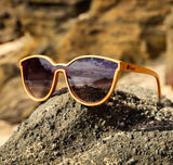 Cat Eye Brown Cherry Wood Sunglasses with Polarized Lens