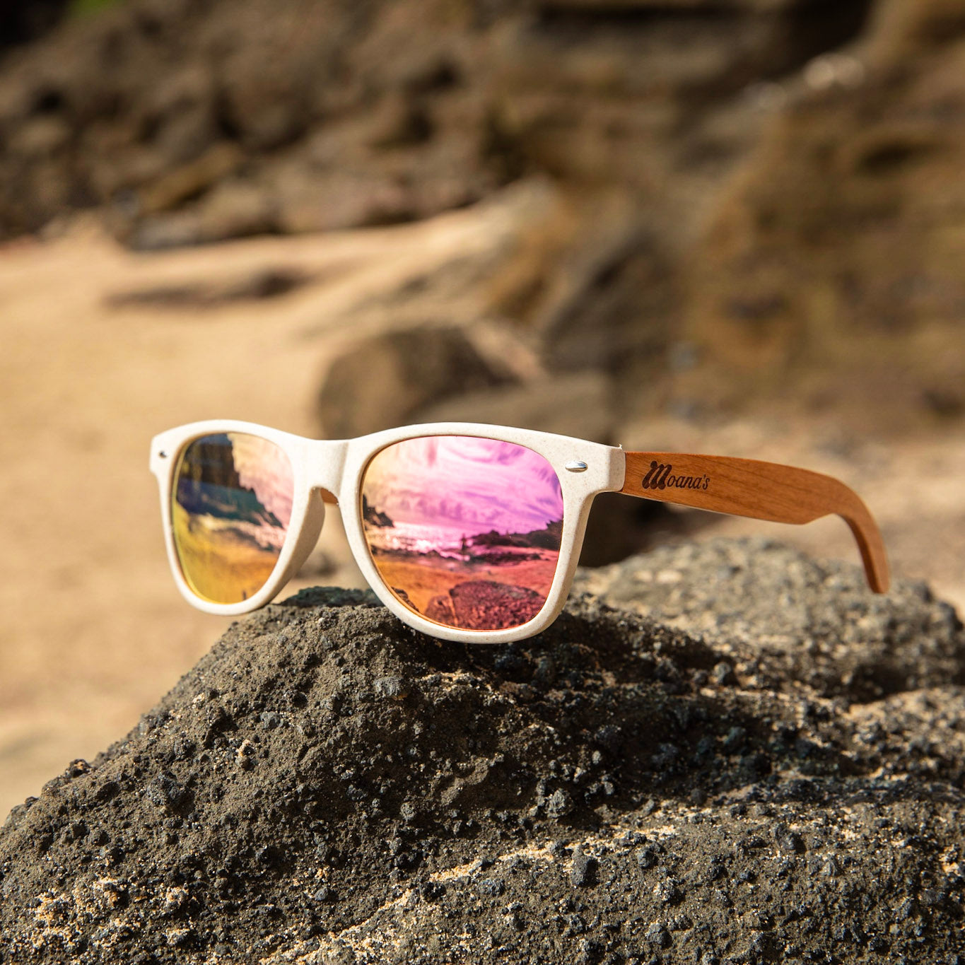 Faherty Stinson Sunglasses - pink mirror lenses with nude frames Maui Jim Kou XL (55 - 19) with Pink lenses and Pink frame  main image 3